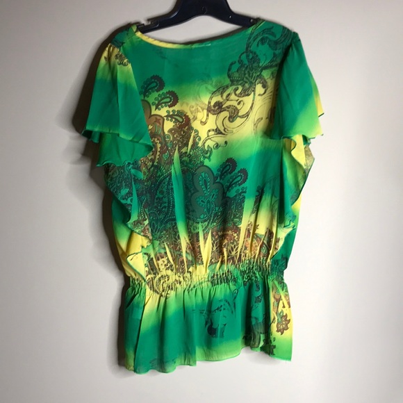 New Direction Green and yellow Blouse Size Medium - Picture 2 of 6